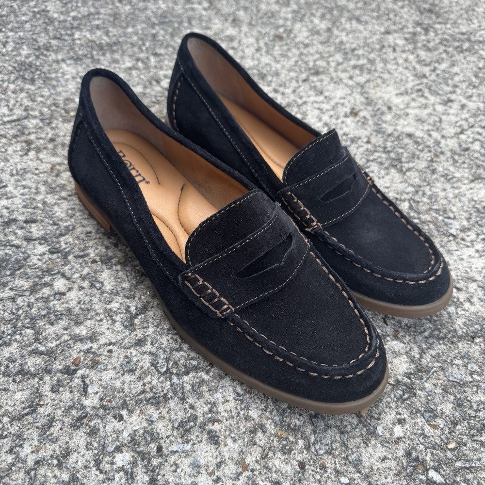 Born Bly Penny Loafers Black Suede Loafer Women's Size 8 Soft Sole BR0017800